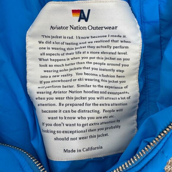 Aviator Nation Sunburst Winter Puffer Jacket- Dresden Blue Size Small - Picture 11 of 14